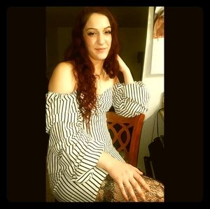 Black and white striped dress